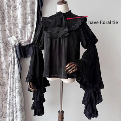 Japanese Y2k Lolita Blouse Women Ruffle Sleeve Harajuku Tops Sweet Gothic Aesthetic Vintage Cosplay Shirts Blusas Mujer De Moda