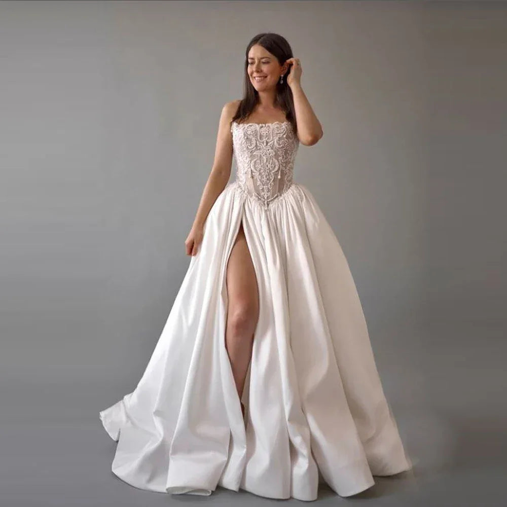 2025 Elegant Women Wedding Dresses Sexy Sleeveless A-Line Gowns Mopping Length Engagement Banquet Vestidos De Novias Customized - Elanique