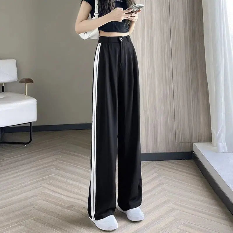 Wide-leg Pants for Women in Spring and Autumn High Waist Loose Straight Slim Striped Floor-moving Suit Pants