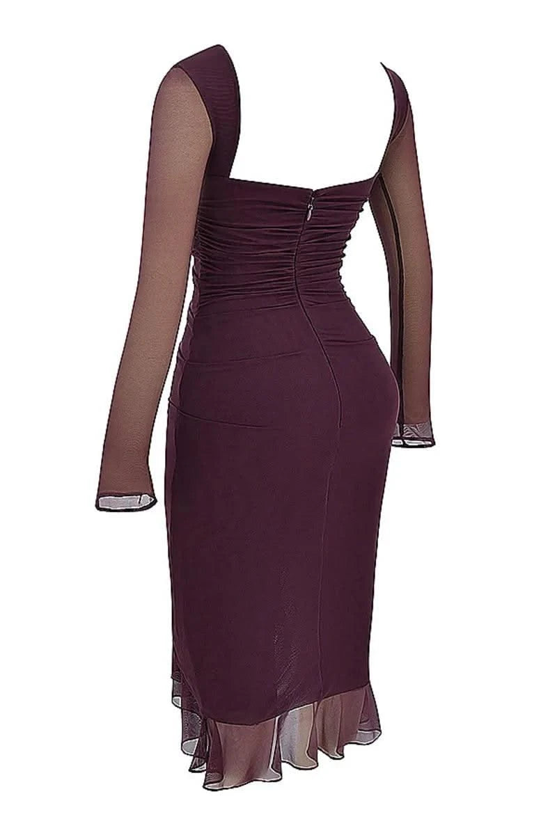 Ruffle Ruched Midi Dress For Women