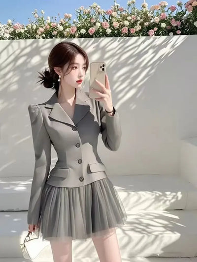 2025 Spring New Korean Elegant Fashion OL Blazer Dresses For Women Single Breasted Slim Bussiness Work Dress Ladies Vestidos