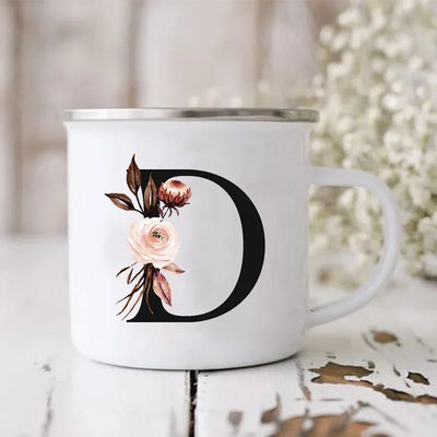 Initial Letter Print Mugs Enamel Creative Coffee Cups Drinks Wine Juice Milk Cup Vintage Home Office Handle Drinkware Best Gifts