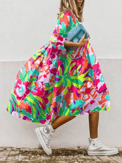 Dresses For Women 2023 Autumn New Loose Color Printed Vestidos Fashion Casua Party Vacation Ladies Bohemian Beach Dress MsChuh