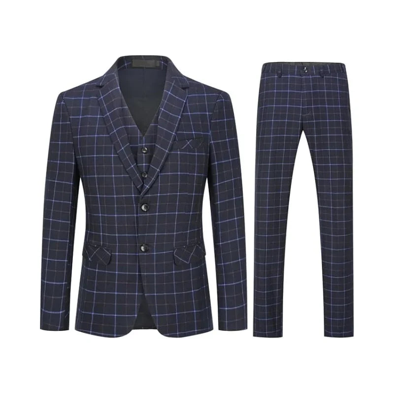  Men's Suit Checked Men's Suit Slim Fit 3-Piece Suits for Business Wedding