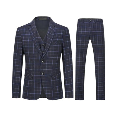  Men's Suit Checked Men's Suit Slim Fit 3-Piece Suits for Business Wedding