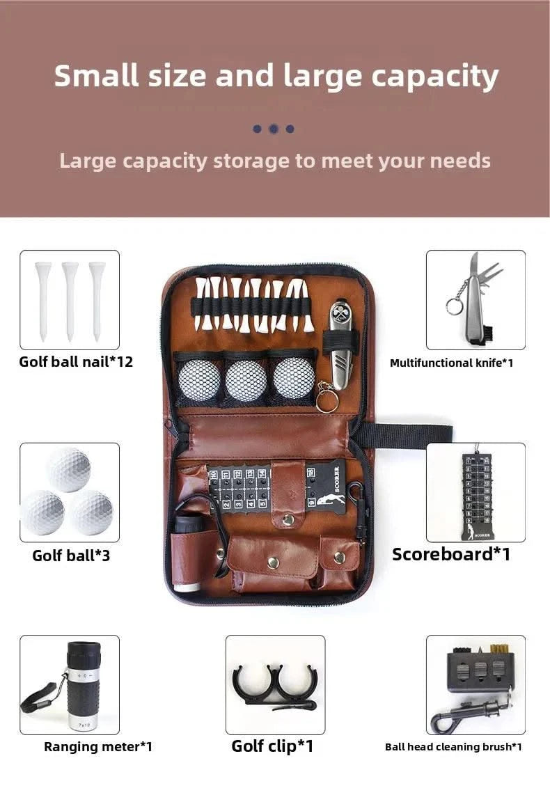 Golf tool kit, golf accessory kit, convenient to carry, multifunctional, large capacity storage leather bag