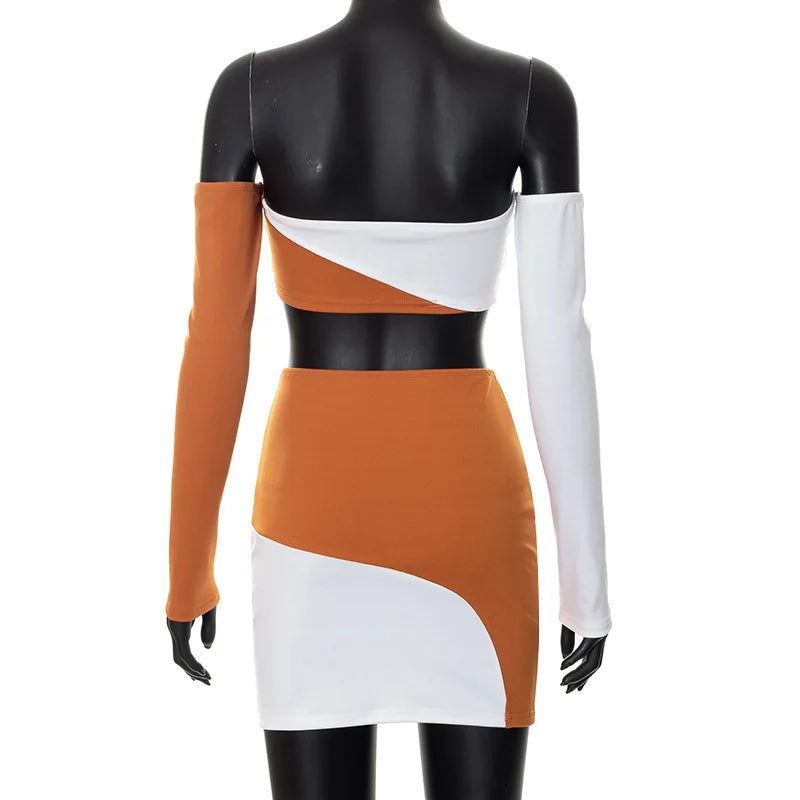 Sets for Women 2 Pieces Elegant A Line Shoulder Wrap Chest Long Sleeve Wrap Hip Outfit Skirt Set New Summer Women Dress Sets