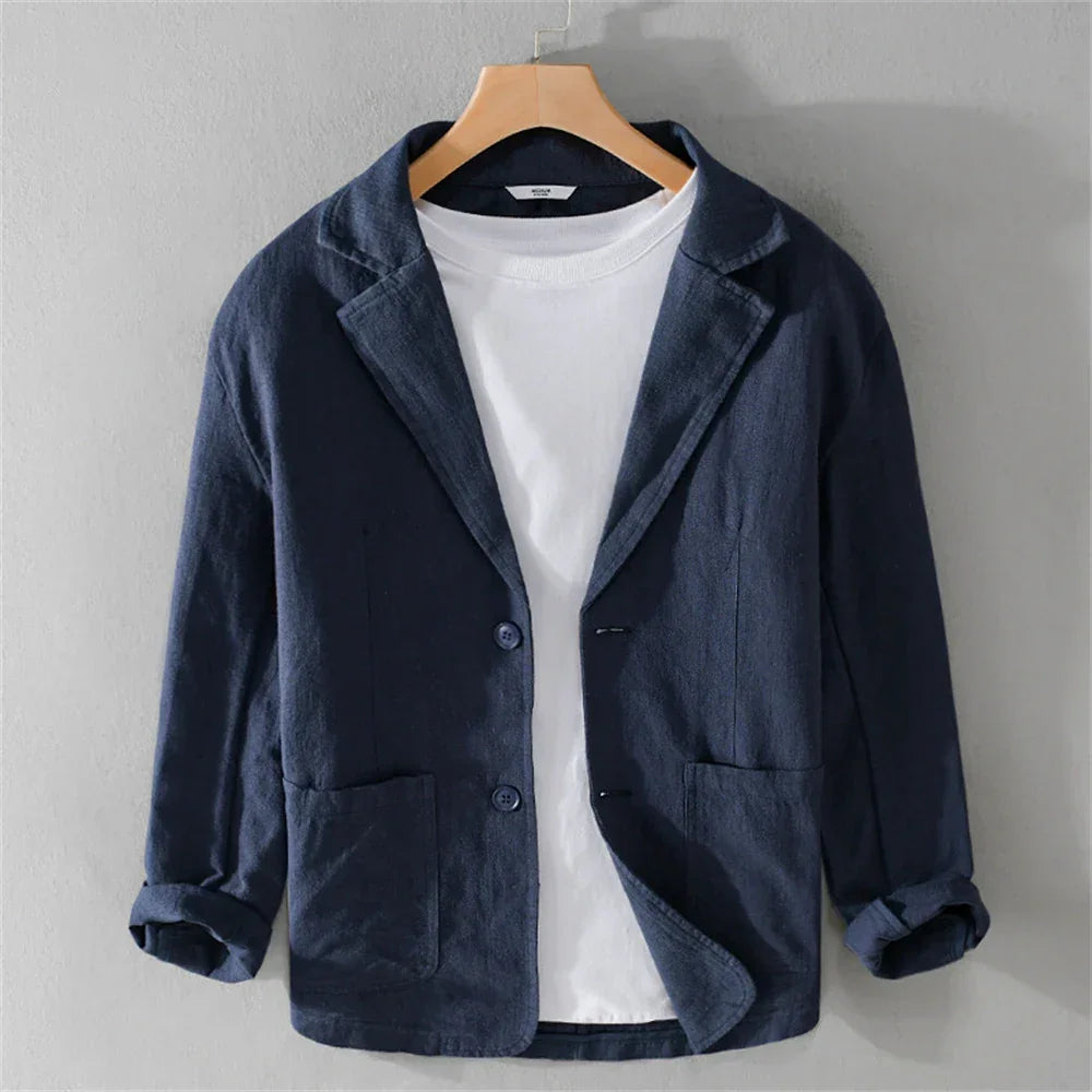 men's Blazers Linen and Cotton Casual men clothing fashion 2024 Spring Autumn Solid Tops for Young men loose Suit Coat