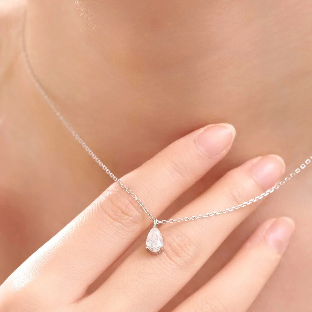 1CT 2CT Solitaire Pear Cut Moissanite Diamond Pendant Necklace for Women 100% 925 Sterling Silver Droplet Necklaces Jewelry GRA