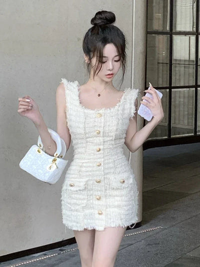 High Quality Luxury Small Fragrance Tweed Dresses For Women 2023 Summer Sweet Short Dress Party Vestidos Robes roupas feminina