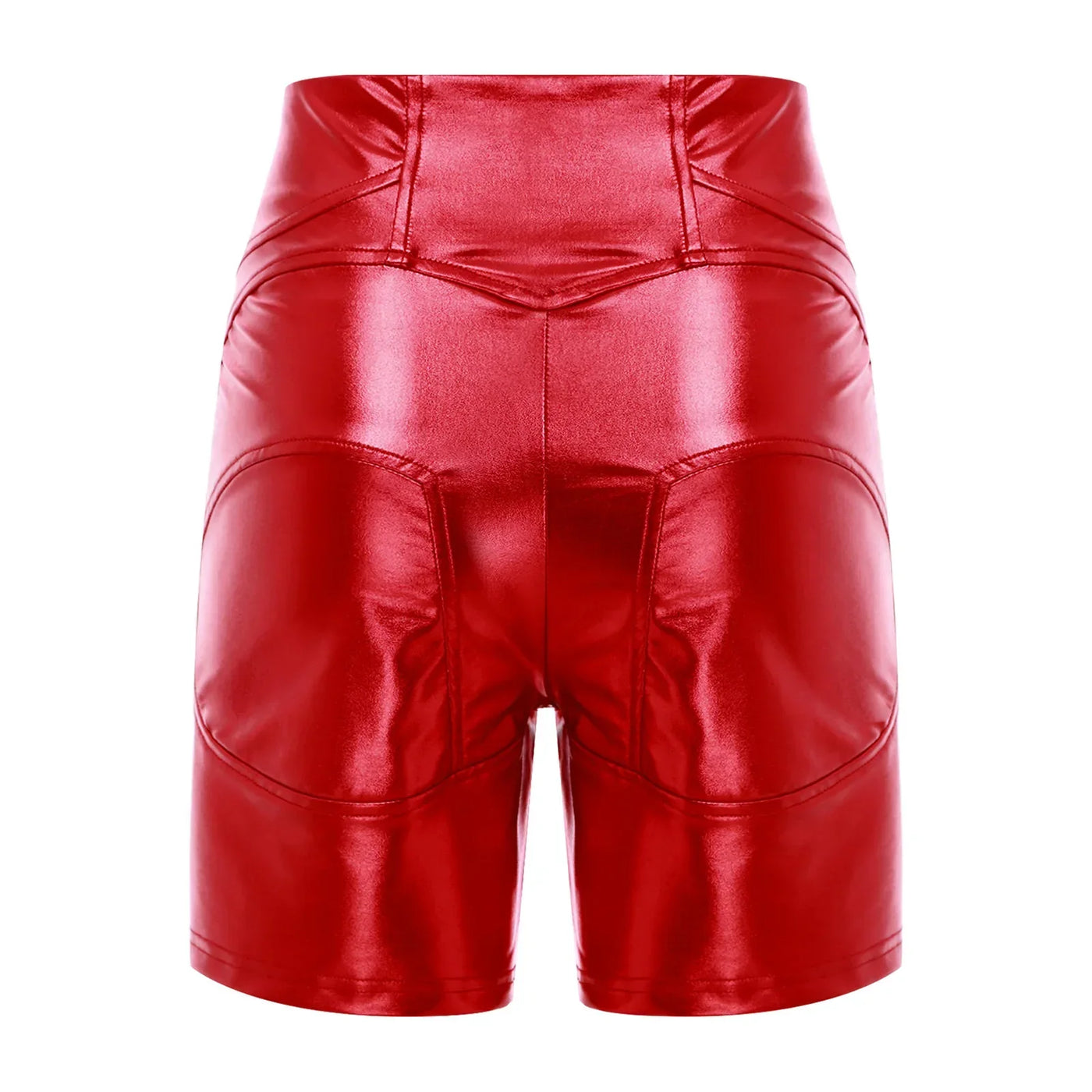Womens Metallic Shiny Biker Tights Rave Shorts Music Festival Motor Riding Bottoms Front Zipper Pockets Bodycon Shorts Costumes