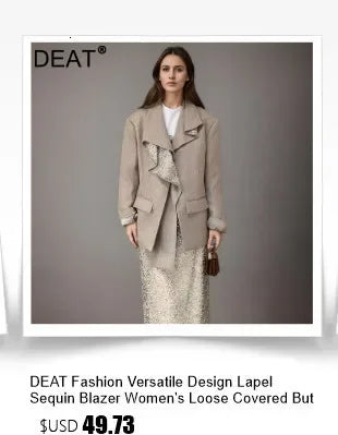 DEAT Fashion Women's Blazer Notched Collar Double Breasted Sequins Full Sleeves Pink Suit Jackets Autumn 2025 New Tide 7AB643