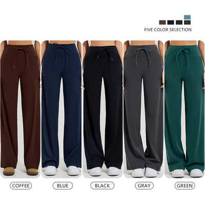 Women's High Waist Yoga Pants Gym Loose Running Yoga Pants Double Side Brushed with Pockets Pants Ties