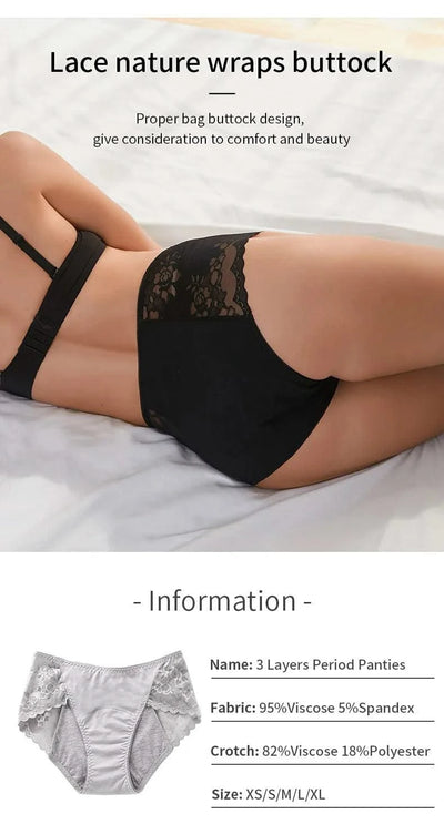 Women's Leak Proof Menstrual Panties lace Breathable SexysWaterproof Mid Waist Physiological Period Seamless  Underwear