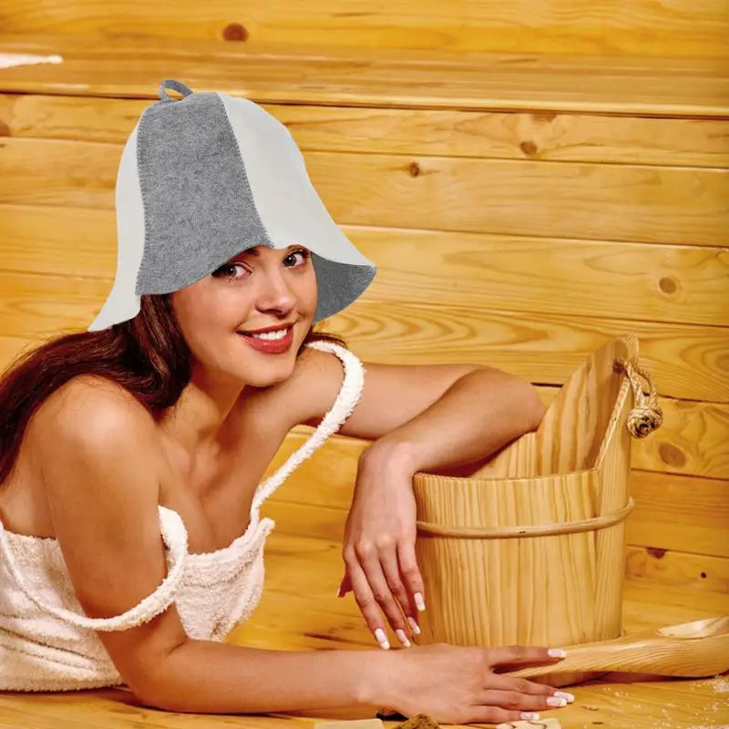 Sauna Hat Felt Bath Cap Reusable Shower Hat Breathable Bathroom Caps Sauna Room Household Bathing Hair Cover Gray White Six