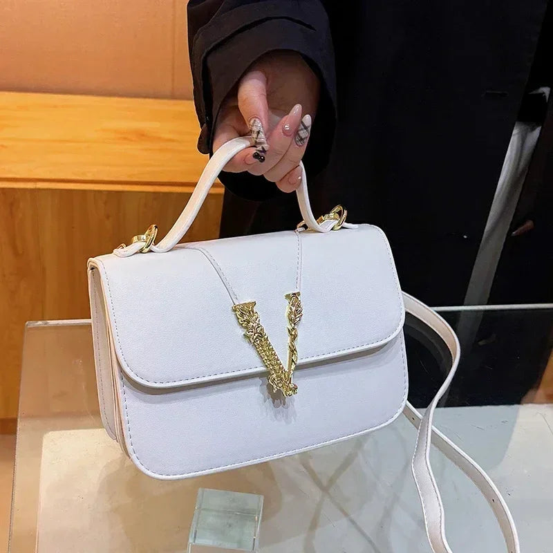 Designer 2025 Women's Luxury Solid Color Leather Handbag Fashion Crossbody Shoulder Purse Elegant Tote Handbag
