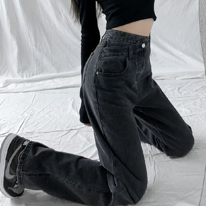 Wide Leg Pants Women Vintage Jeans High Waist Loose Fit Basics Full Length Pockets Button 2025 Casual Denims Straight Trousers