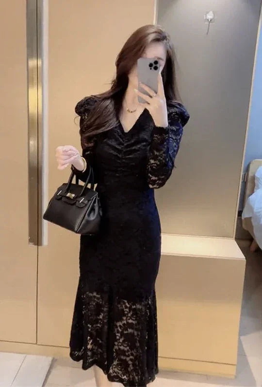 Dresses For Women Long Sleeve Woman Dress Prom Black Party Evening Lace Offer Aesthetic Hot Elegant Chic Fashion Summer 2024 Y2k