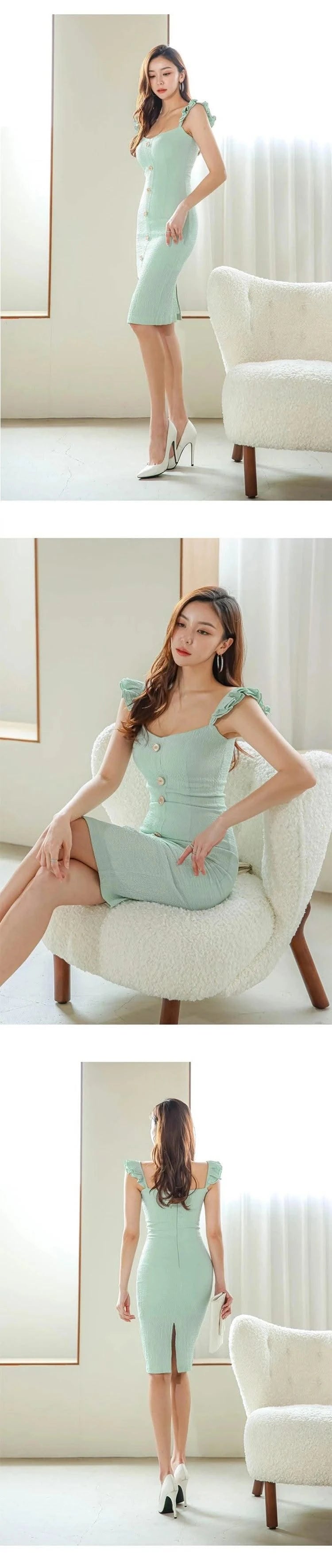 Knee-Length Strap Low Cut Slim Midi Dress For Women |  Elegant & Sexy | Party Vacation | Summer Dress for Girls & Ladies
