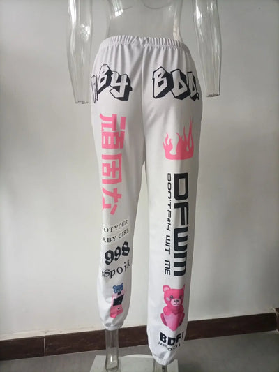 2024 New Women Fashion Elastic Waist Sports Casual Harem Pants Femme Joggers Trouser Printed Sweatpants