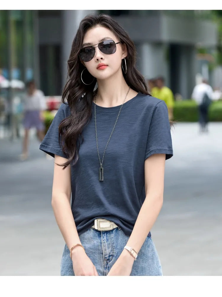 Oversized Summer T shirts for Women Casual Female Korean Streetwear Tees Unisex Basic Solid Young Cool Tops