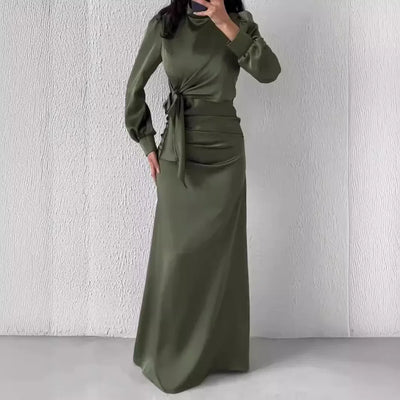 Dresses for Women 2024 Autumn Elegant Fashion Temperament Commuting Long Sleeves Round Neck Skinny Satin Party Evening Dress
