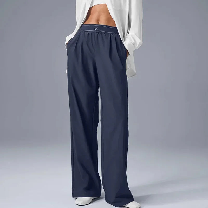 High-waisted wide-legged trousers women summer yoga trousers drape loose straight trousers thin elastic casual versatile