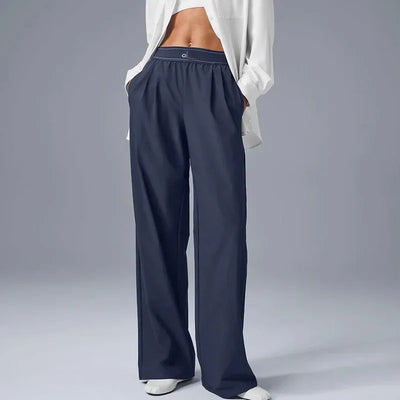High-waisted wide-legged trousers women summer yoga trousers drape loose straight trousers thin elastic casual versatile