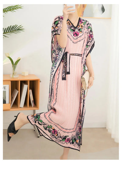 2025 Spring Summer Women's New Sexy One Shoulder Off Shoulder Fashion Red Flower Printed Lace Up Waist Long Swing Dress