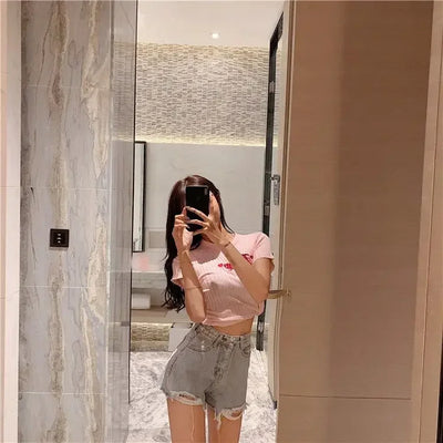 Women's Shorts Graphic Blue Short Pants for Woman To Wear Sexy Denim Jeans Print Design Low Price Youthful Korean Style Clothing
