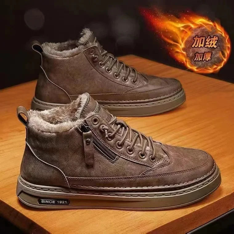 Handmade Leather Casual Shoes for Men Design Sneakers Man Comfortable High Top Boots Men's Loafers Platform Moccasins Driving