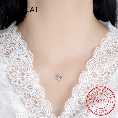 8mm Moissanite Pendant 925 Silver Solitaire Necklace for Women Invisible Fish Line Chain Jewelry Choker Valentine's Gift 2025