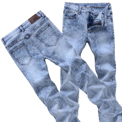 2024 New Men Stretch Skinny Jeans Male Designer Brand Super Elastic Straight Trousers Jeans Slim Fit Fashion Jeans , Sky blue