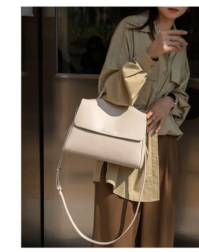 Women's Cowhide Genuine Leather Shoulder Bag Female Fashion Luxury Designer Handbags Ladies Commuting Large Capacity Bucket Bags