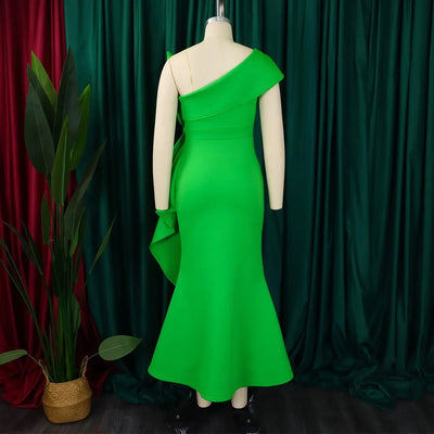 Elegant Dresses for Women 2024 New One Shoulder Ruffles Mermaid Floor Length Luxury Female Birthday Party Dinner Vestidos Mujer