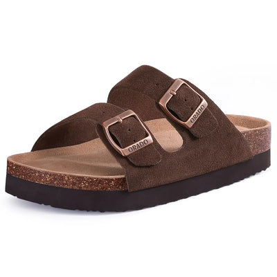 Kidmi New Men Sandals Men Double Buckle Sandals Cork Suede Men Slippers Outdoor Beach Slide Sandals Casual Soft Nonslip Sandals