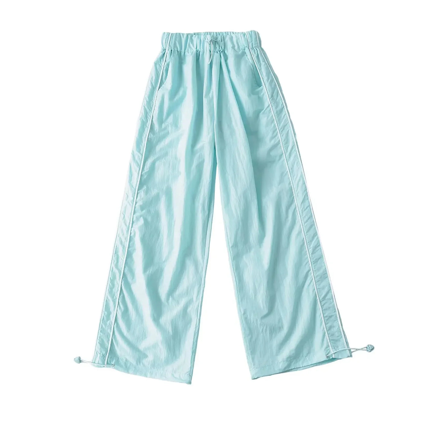 Women's Wide-Leg Joggers Adjustable Ankle Cuffs Side Stripes Drawstring Waist Lightweight Streetwear