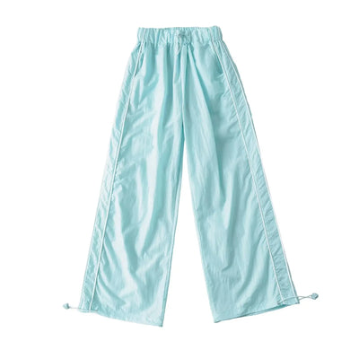 Women's Wide-Leg Joggers Adjustable Ankle Cuffs Side Stripes Drawstring Waist Lightweight Streetwear