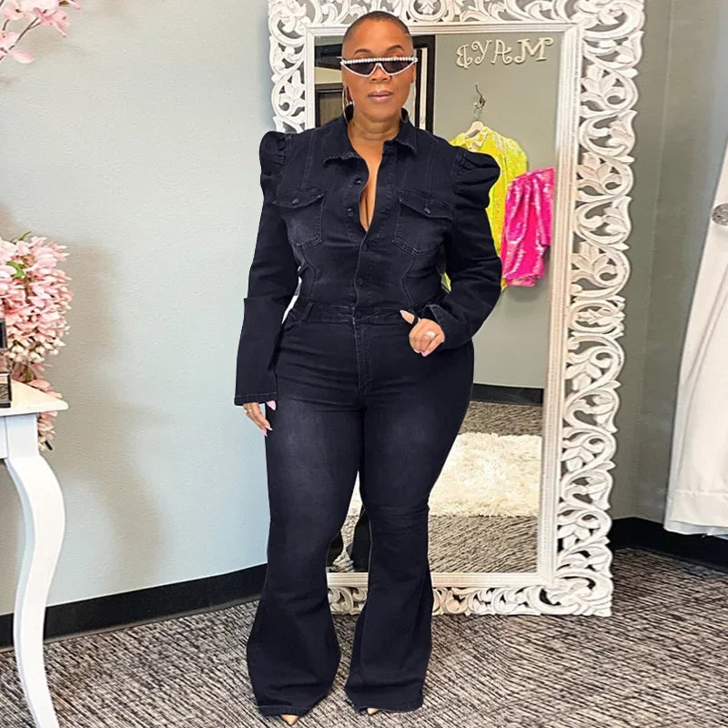 Full Length Overalls Women Jeans Bleached Washed Denim Mid Waist Jumpsuits Single Breasted Sashes Spliced Vintage Casual