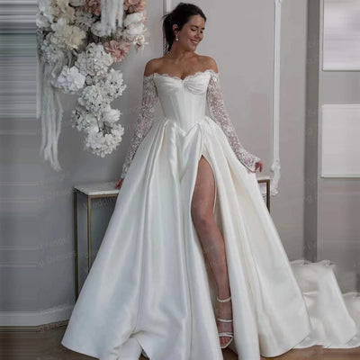 Glitter Wedding Dresses A Line Woman's Sequinned Off Shoulder Bride Gown