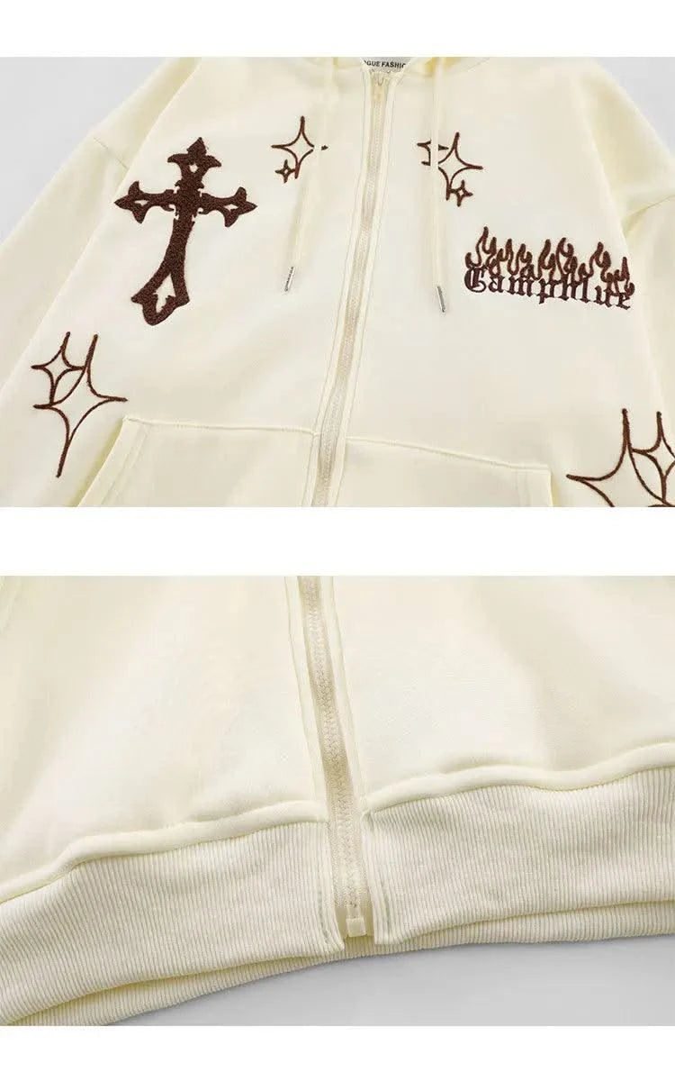Hooded Sweatshirt Men's Women's Cross Embroidery Couple Trend Street Loose Hoodies for Men Clothing Youth Autumn Spring
