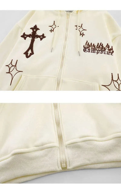 Hooded Sweatshirt Men's Women's Cross Embroidery Couple Trend Street Loose Hoodies for Men Clothing Youth Autumn Spring