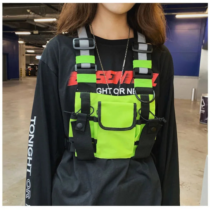 Multi-pocket Vest Bag for Men, Reflective Chest Bags, outdoor sport backpack сумка мужская bolso hombre bag for men mochilas 가방
