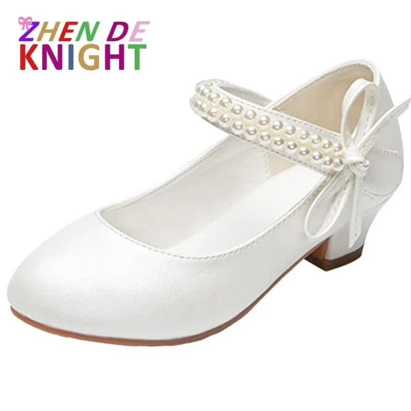 Pearl Crystal Princess Leather Shoes| High Heel Shoes For Kids, Girls, Teen Party | Wedding | Formal Sandals