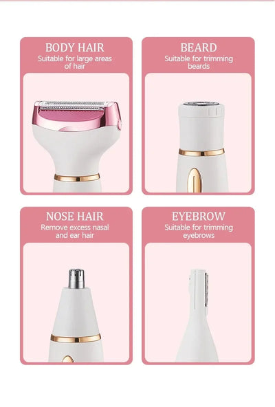 4 in 1 Women's electric epilators Hair trimmers for underarms, bikini, arms, legs, face and beard Portable and painless epilator