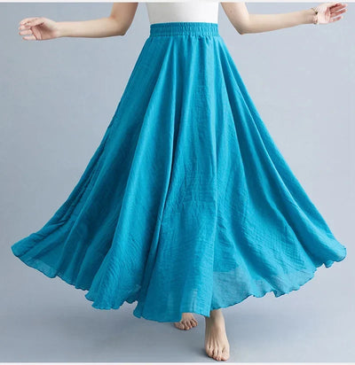 Fashion Solid Cotton Linen Women Skirts Maxi Elegant Harajuku Saia Casual Loose Long Skirt Ladies Clothes Faldas Ropa Mujer