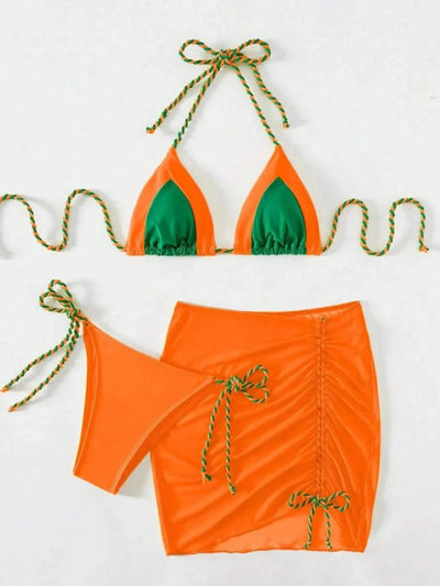 2025 Black Halter String 3 Piece Bikini Swimsuit Women
