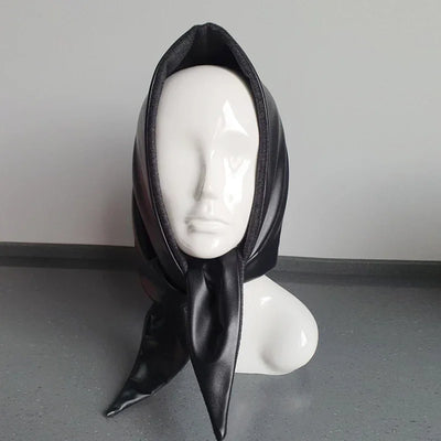 Designer woman Triangle Scarf Black Bandana men Unisex Faux leather kerchief eco-leather headscarf headdress Shawl Wrap