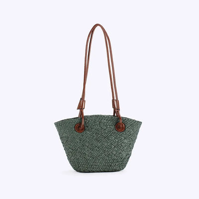 Designer Bohemian Chic Shoulder Bag,Solid Color Large Capacity Straw Woven Tote Bag,Nature-Inspired Beach Vacation Women Handbag