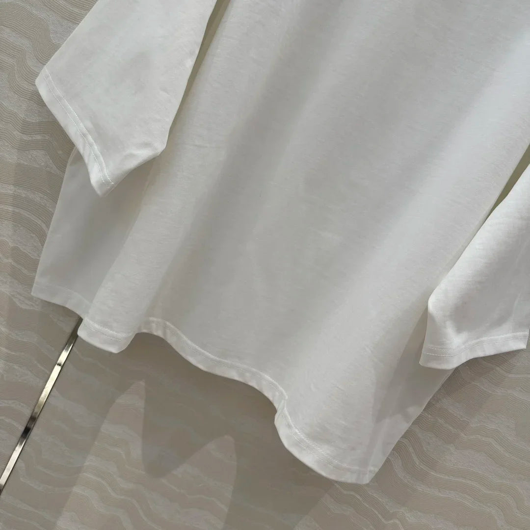 100% Cotton White Top Shoulder-loose High-end Short-sleeved Women T-shirt